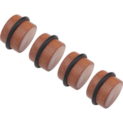 Butée de porte cylindrique en bois massif (lot de 4), résistante aux chocs, silencieuse, sans perçage, avec anneau en caoutchouc noir.