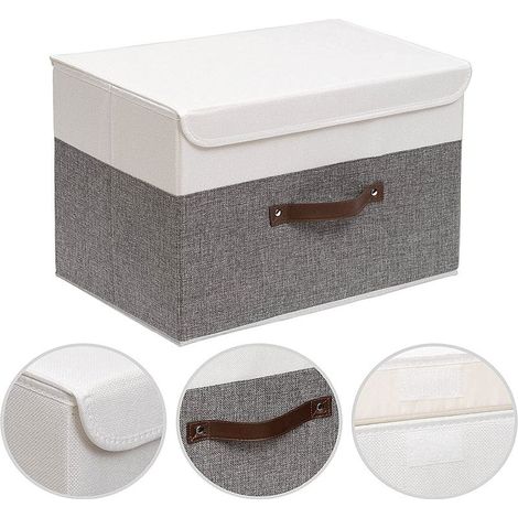 Boîtes de rangement pliables en tissu coton avec poignées et couvercles, paniers de rangement pour l'organisation du linge, 38x25x25 cm, blanc gris, lot de rangement pratique (1/3)