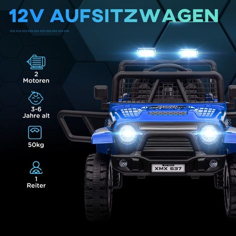 Voiture électrique enfant 4x4 avec suspension douce, télécommande parentale, phares LED, avertisseur, moteur 12V double, châssis plastique et métal, bleu, jouet extérieur (1/4)