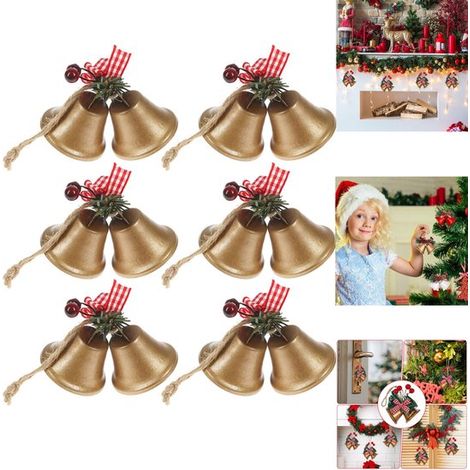 Campanas navideñas de 6 piezas, Colgadores árbol Navidad, Ideales decorar árboles Navidad, escaparates celebraciones Año Nuevo invierno, Dorado (1/5)