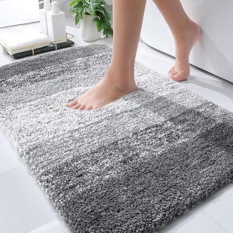 Tapis de salle de bain 30 x 20, microfibre extra douce et absorbante, envers en caoutchouc, séchage rapide, lavable en machine, gris (1/5)