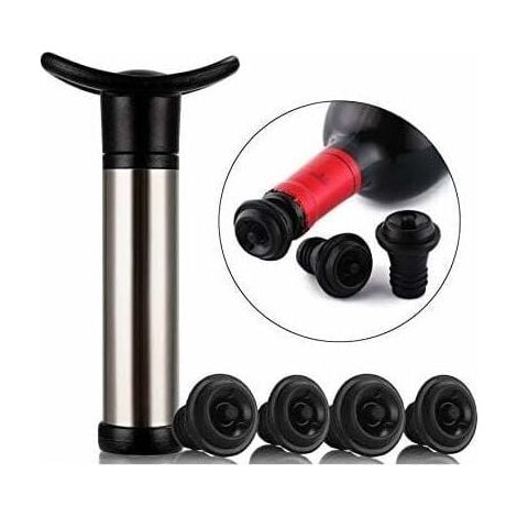 Pompe à vin Pompe à vide en acier inoxydableUtilisée pour la conservation du vin, la pompe à vin est utilisée pour éliminer l'air et la conservation du vin sous vide, avec 4 bouchons (1/5)