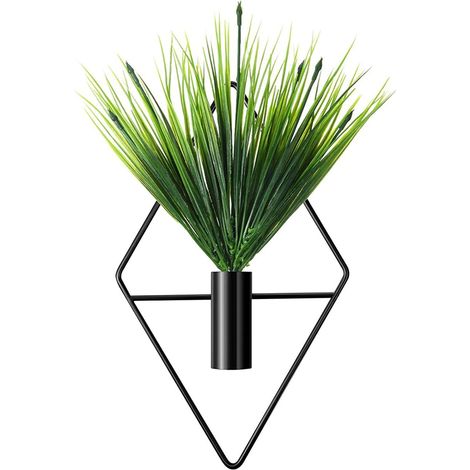 Suspension Plante - Vase Métallique en Forme de Losange - Décor Murale Intérieure pour Salon Bureau Chambre - 25 x 12,5 cm - Noir ou Doré - 1 Pièce (1/5)