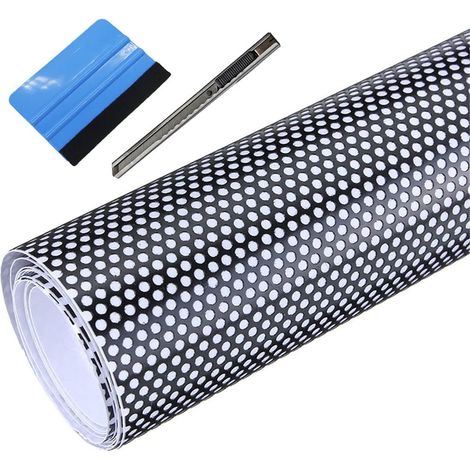 Film Vinyle perforé Noir pour fenêtre de Voiture/Maison avec Couteau et raclette Bleue (40 cm x 107 cm) (1/5)