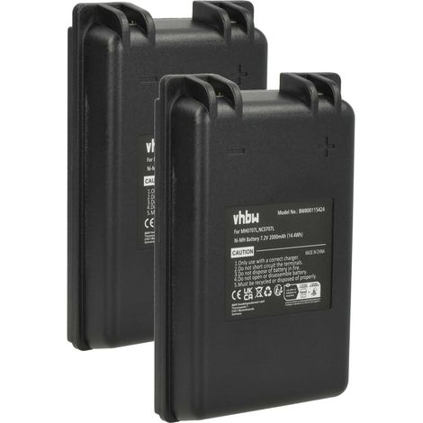 vhbw 2x Batterie remplacement pour Autec MH0707L, NC0707L pour opérateur télécommande industrielle (2000mAh, 7,2V, NiMH)