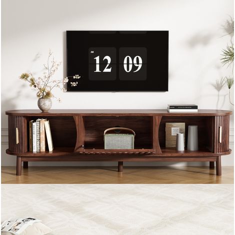 Mobile TV 165 x 39,5 x 46 cm con porta scorrevole e ribaltabile, marrone DESVIAE (1/5)