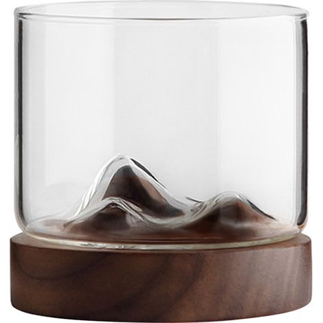 Tasses à thé en verre à whisky ou à vin de montagne avec fond en bois - Idéales pour infuser le café, le lait ou le thé.//