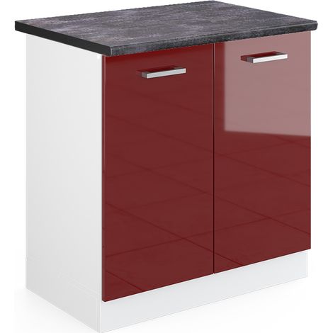 Meuble bas sous-évier R-Line, Rouge bordeaux Haute brillance, 80 cm, PT Anthracite, Vicco