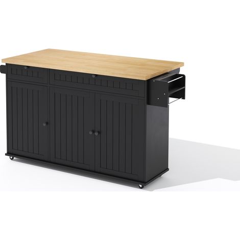 Isola cucina pieghevole in MDF nero 137 x 70 x 89,5 cm con vani e ruote bloccabili
