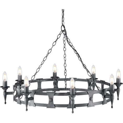Elstead Saxon - Lustre à 8 ampoules noir, fini argenté, E14