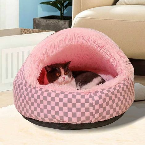 Lit Pour Animaux - Lit Caverne En Peluche Douce Avec Couverture - Nid Chaud Fermé Pour Chiens Et Chats Petits - 40 cm