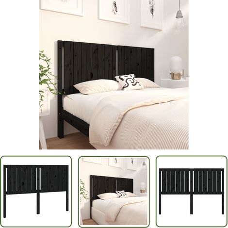 The Living Store Tête de lit Noir 145,5x4x100 cm Bois massif de pin - Tête De Lit - Lit - Meuble De Chambre - Bois Massif - Tête De Lit En Bois (1/5)