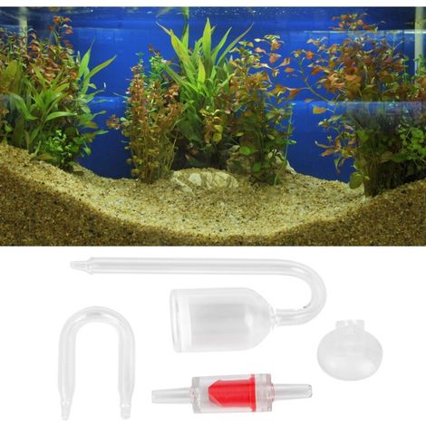 Diffuseur CO2 pour aquarium plante avec clapet anti-retour et tube en U – verre transparent, kit complet 43g (1/4)