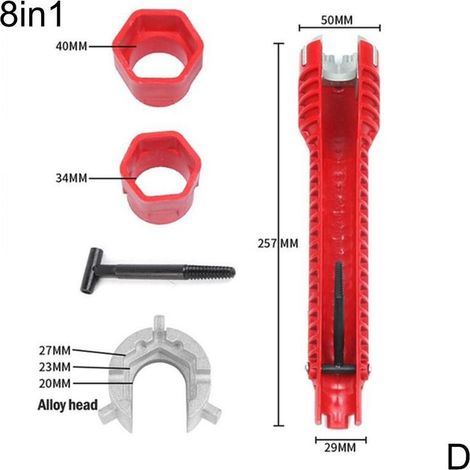 Chiave per tubi multiuso, strumento per l'installazione di rubinetti e lavandini, chiave idraulica, chiave regolabile, utensili idraulici per impianti idraulici di WC/lavandino/bagno/cucina