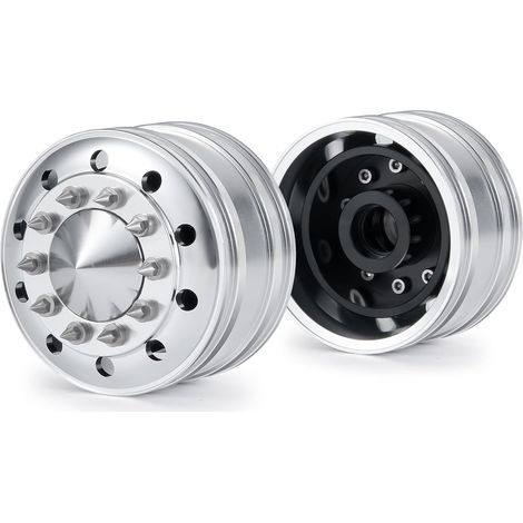 Lot de 2 moyeux de roue avant en métal pour 1/14, remorque, tracteur, escalade, camion radiocommandé, mise à niveau (roulement à balle) (1/5)