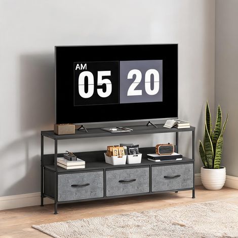 Meuble TV noir en panneau de particules Acier 120 x 29 x 56 cm (1/5)