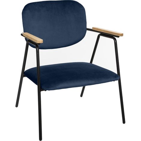 Fauteuil design en velours avec accoudoirs bois DYER (1/4)