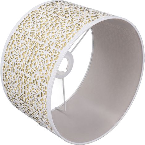 Abat-jour métallique ajouré pour lampe de table, douille E27 E14, calibre cuivre, doublure blanc et jaune, motif pièce de fleur (1/5)