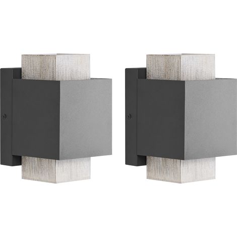 Conjunto de 2 lámparas LED de pared exterior de metal estilo moderno puerta principal porche negro Timok (1/5)