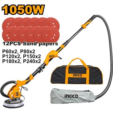 Levigatrice a Giraffa INGCO 1050W con Luce + 12 Dischi Abrasivi + Borsa 70x30 cm (1/5)