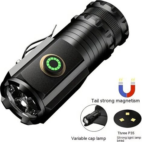 Linterna de alta intensidad,portátil para exteriores,mini linterna recargable,mini linterna magnética,lámpara con clip para capó (1/5)