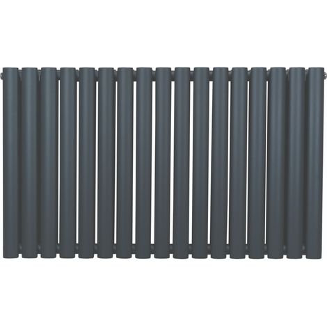 Radiatore a colonna ovale 600 mm x 1020mm Designer Doppio pannello Termosifone Grigio antracite Acciaio Orizzontale Inclusi Spazzola per la pulizia Kit di fissaggio e staffe