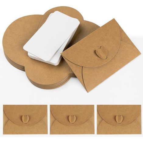Enveloppe Kraft - 103 x 70 mm - Fermeture en Cœur - Pour Carte ou Bon Cadeau - 50 Pièces (1/5)