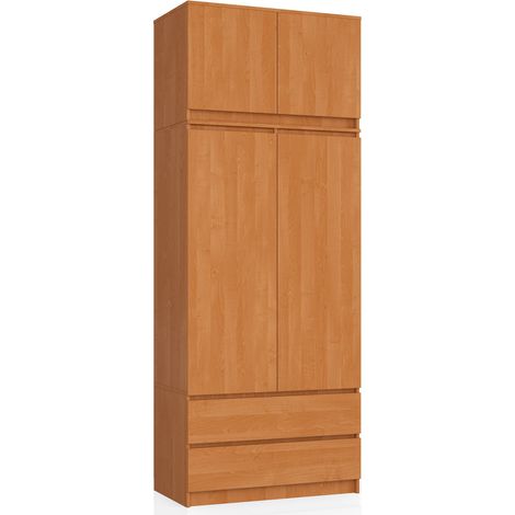 Armario AKORD S90 con altillo Aliso 90 cm 2 puertas 2 cajones frente en color Aliso 6 estantes 90x51x234 cm