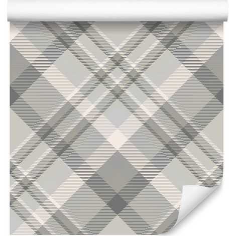 Papel pintado moderno a cuadros en gris y beige, 50x1000 cm. (1/5)