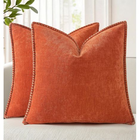 Dekorative Kissenbezüge aus weichem Chenille, 45 x 45 cm, 2er-Set, Landhausstil, neutraler Samt, mit Ziernaht, für Sofa, Rost (1/5)