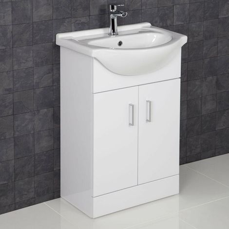 Gloss White Bathroom Vanity Unit and Basin Sink 550mm with Misi Tap & Waste