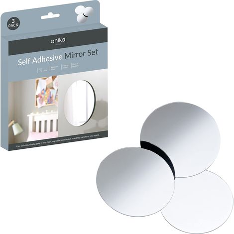 Anika - Confezione di 3 Autoadesivo Rotondo specchi 15 cm, Bianco, 15 x 0.5 x 15 cm, white, vetro (1/4)