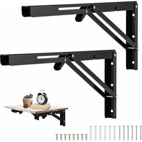 Équerre rabattable murale 500 x 170mm – Acier inoxydable – Charge lourde – Support console pliable pour garage et établi (1/4)