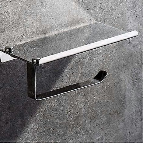 Porte-papier toilette noir mat avec étagère, fixation murale sans perçage, en acier inoxydable pour salle de bain (1/5)