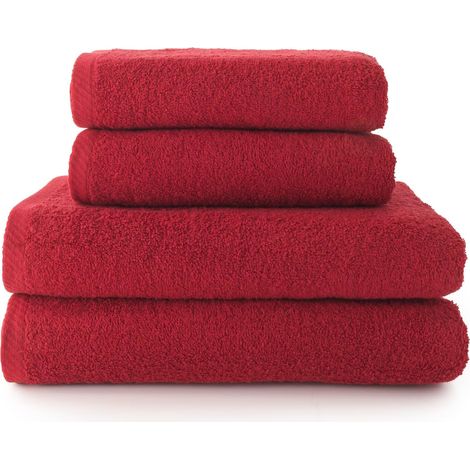Plafonnier Cristal Lot de 4 Serviettes - 2 Bain Et 2 Toilette - Coton Peigné 400g/m² - Absorbant - Grenat (1/5)