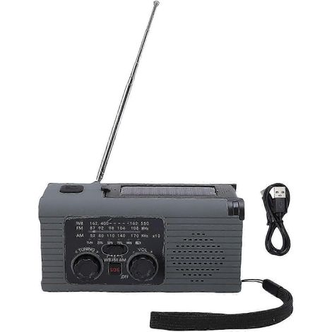 Radio solaire à manivelle, lampe torche LED d'urgence, chargeur de téléphone portable, radio AM/FM portable rechargeable 2000 mAh, prévisions météorologiques NOAA intelligentes. (1/5)
