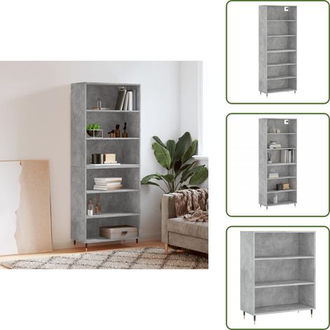 The Living Store Highboard Betongrau 69,5x32,5x180 cm Holzwerkstoff - Sideboard - Hochschrank - Wohnzimmermöbel - Betonoptik - Grau (1/5)