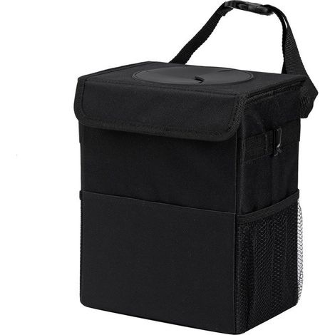 Poubelle de voiture avec couvercle anti-fuite - 3 poches de rangement à suspendre - Sac poubelle étanche pour SUV - Noir
