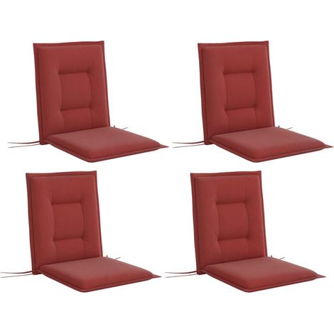 Ensemble de 4 coussins d'assise, 108 x 50 x 5 cm, coussins de chaise avec attaches, coussins d'assise d'extérieur/intérieur, rouge bordeaux