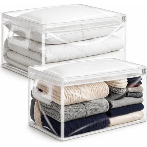 Transparente Aufbewahrungsbeutel mit Reißverschluss, 2er-Set – Aufbewahrungsbeutel für unter das Bett für Bettdecken, Decken und Kleidung, großer 75-Liter-Beutel aus transparentem Kunststoff für Bettw (1/5)