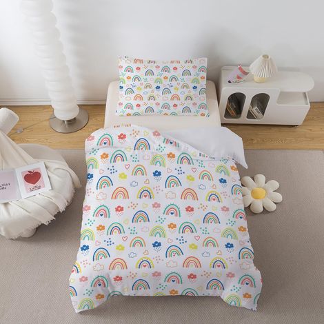 Parure de lit pour enfant fille 135 x 200 cm, motif arc-en-ciel, parure de lit avec fermeture éclair, housse de couette en microfibre douce et 1 taie d'oreiller 80 x 80 cm (1/5)