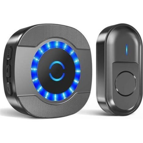 Sonnette sans fil, portée de 300 m, sonnette musicale, sonnette électronique pour la maison avec récepteur à brancher, 55 sonneries au choix, LED, étanche IP55, noire (1/5)