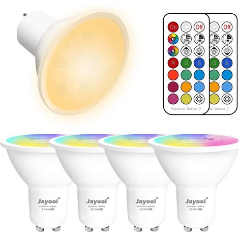 GU10 Ampoules LED, Dimmable 5W Changement de Couleur Spot Light avec Télécommande, RGB + Blanc Chaud, Timier, 45° Angle de Faisceau (Lot de 4) (1/5)