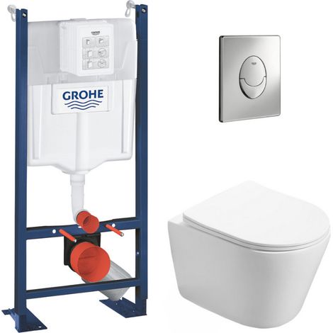Pack WC Bâti autoportant + WC Swiss Aqua Technologies Infinitio sans bride + Plaque chrome