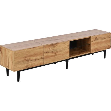 Mueble TV moderno de MDF efecto madera con LED RGB controlable por app, 175 x 31 x 41 cm (1/5)