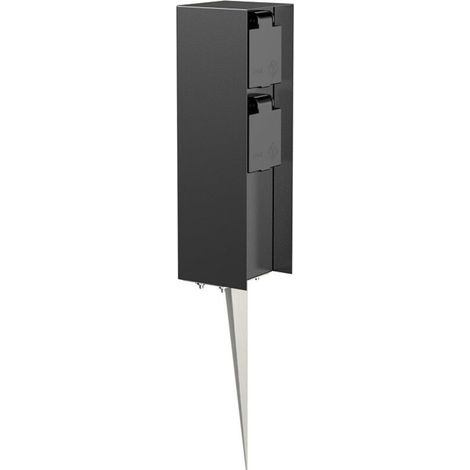 Colonne de prise de jardin avec piquet pour extérieur, IP44, 2 voies, noire, carrée, 23 cm (1/5)