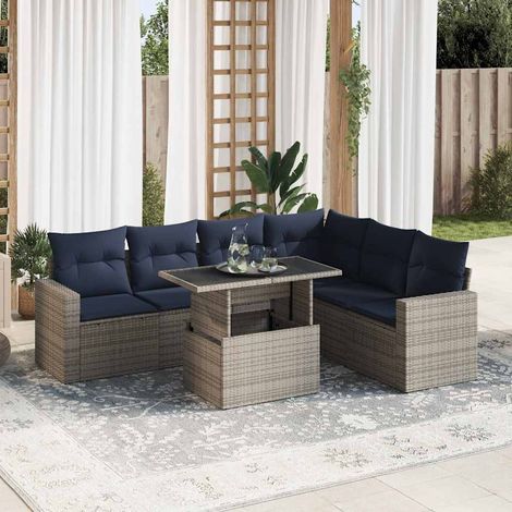 Set sofás jardín y cojines 7 pzas ratán sintético acacia negro vidaXL (1/5)