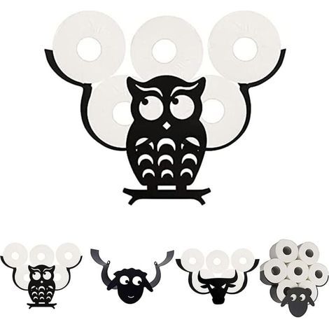 Porte-Rouleau de Papier Toilette Animal Porte-Papier Toilette Joli Animal Support Mural Chambre Porte-Rouleau de Toilette Cuisine Salle de Bain Accessoires chouette (1/4)
