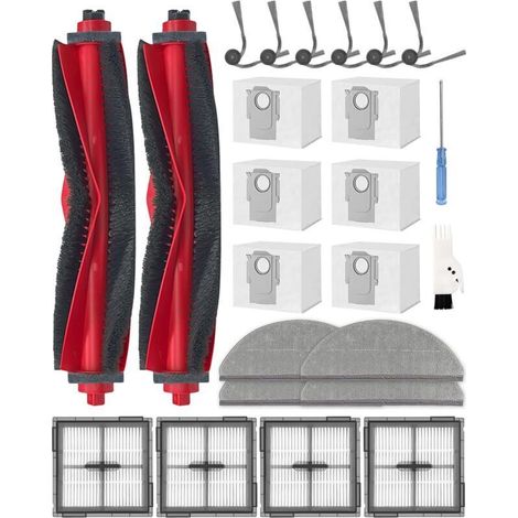 24-Piece Accessory Kit for Roborock Q10 X5+ Robot Vacuum Cleaner, Replacement Parts Including 2 Main Brushes, 6 Side Brushes, 4 HEPA Filters, 6 Dust Bags, 4 Pads, 1 Narrow (1/4)