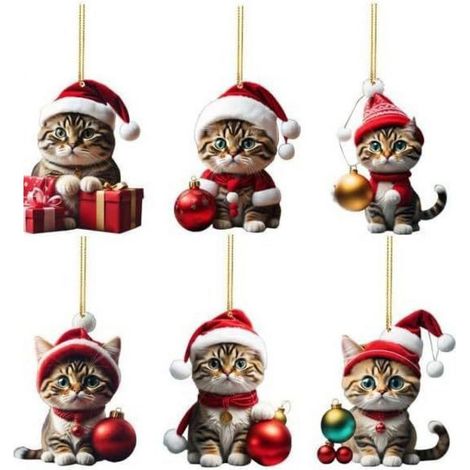 Boule De Noel Chat - Décoration De Sapin De Noël - Pour Intérieur Voiture Et Mur - Lot De 6 (1/5)